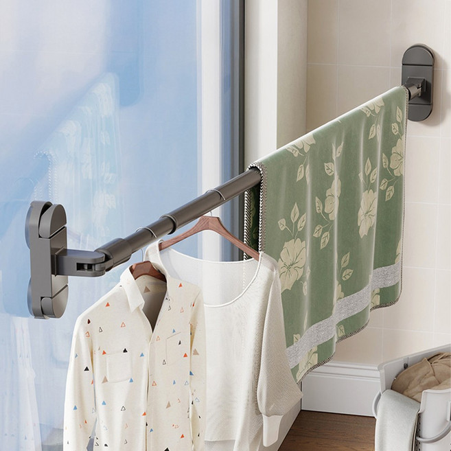 21세기트랜드 뉴 라베 길이조절 공간활용 창문 타일 흡착식 무타공 빨래 건조대, 그레이