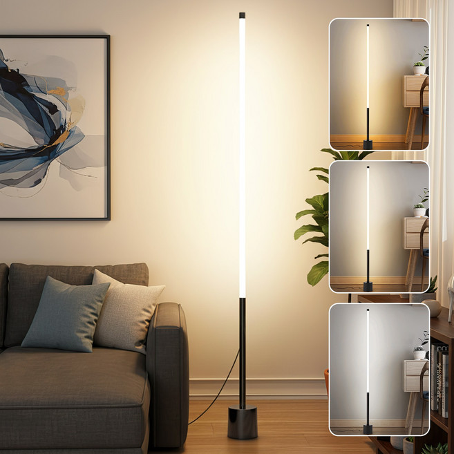 Flyaiku LED 침실 거실 스탠드조명 심플 장스탠드 3색모드 밝기조절, 블랙