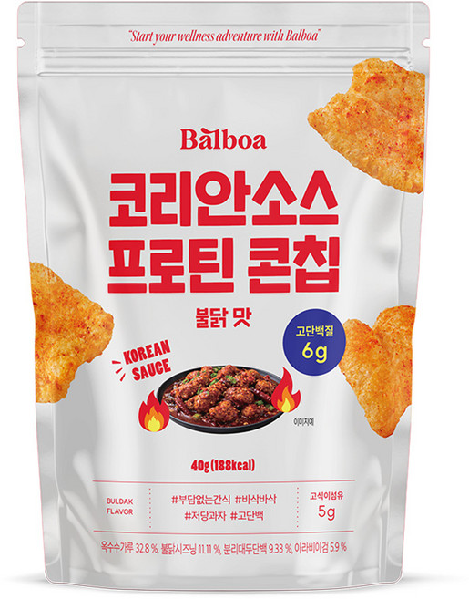 발보아 저당 코리안소스 프로틴 콘칩 불닭맛, 1개, 40g