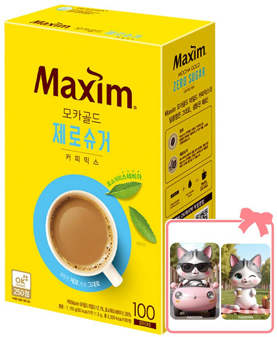 맥심 모카골드 제로슈거 (+대순이 캐릭터 포토카드 증정), 1개, 100개입, 12g