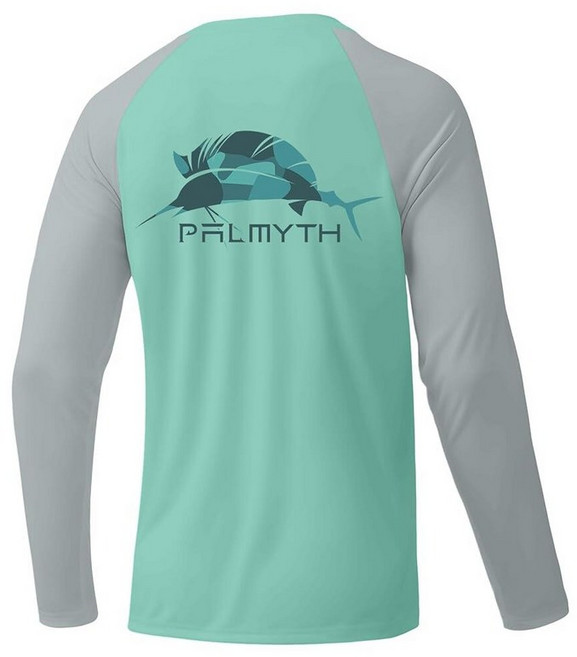 Palmyth 남성용 낚시 셔츠 긴소매 자외선 차단 UV UPF 50+ 티셔츠 성능 빠른 건조 돛새치 그레이 / 그린 L