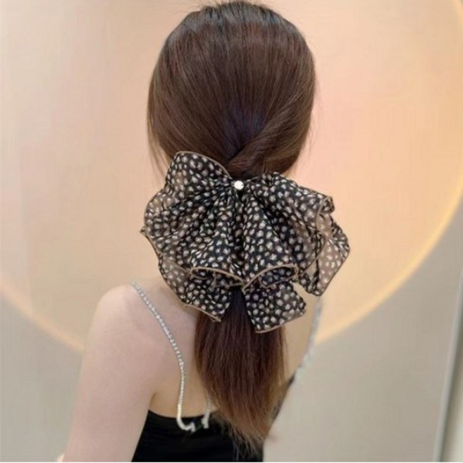 뤼에흐 고급 쉬폰 플라워 왕리본 풍성한 헤어핀