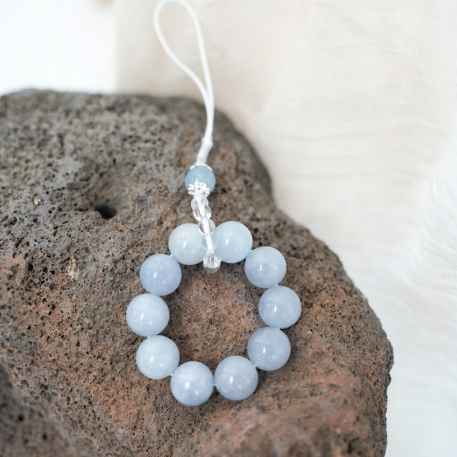 손가락 미니 염주 키링 원석 비즈 구슬 반지 부적 불교 가방, 연하늘색, 1개