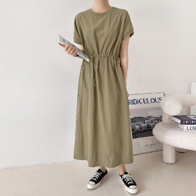 마이쏭 여성 빅사이즈 루즈핏 반팔원피스 바스락 플립스트링롱원피스