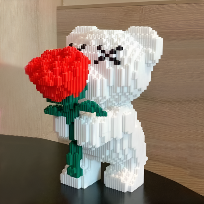 로즈베어 곰돌이 블록 DIY 조립 키트 인테리어 장식 소품 감성 선물 여자친구 남자친구 기념일, 화이트