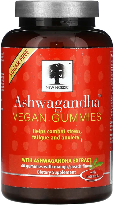 New Nordic 아슈와간다 비건 구미젤리 망고 및 복숭아 구미젤리 60개, NewNordic아슈와간다비건구미젤리망고및복숭아구미젤리, 1개 - 쿠팡