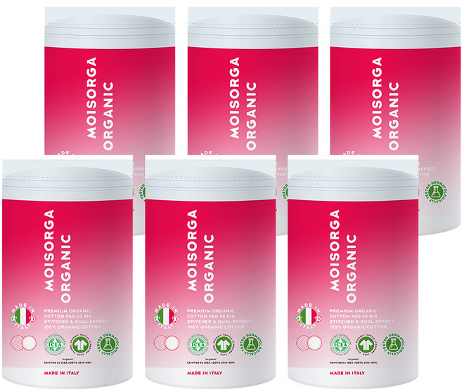 모이스올가 프리미엄 유기농 화장솜 300매 빅 스티치 앤 듀얼이펙트 50매 6개세트, 50매입, 6개