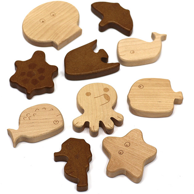 좋은나무로만든 자석 낚시놀이용 원목 물고기 10마리, 1개