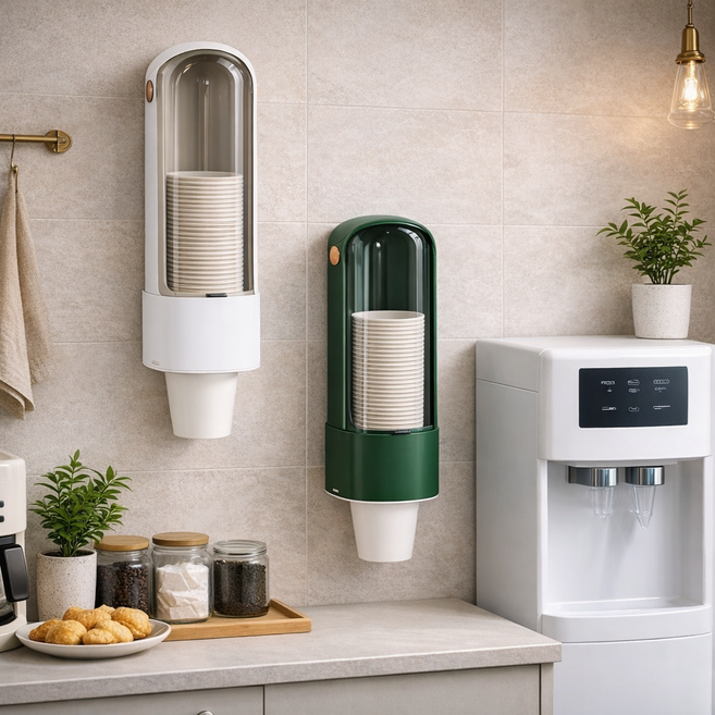 딜하우스 무타공 종이컵 디스펜서 컵 홀더, 1개, 그린