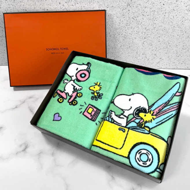 송월타월 스누피 비치 2매 기프트세트(베케이션50비치), 골고루(랜덤), 1개