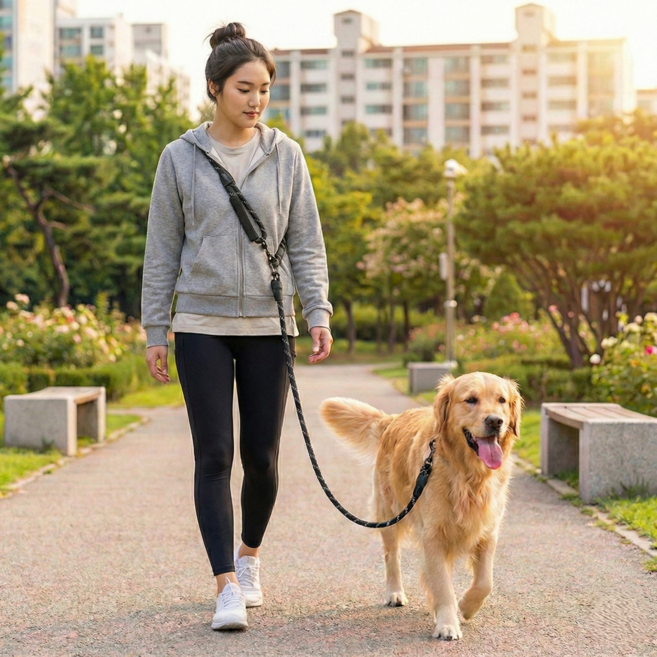 임셀 안전튼튼 꼬임방지 핸즈프리 크로스 강아지 리드줄, 1개, 블랙