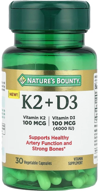 Natures Bounty 네이쳐스 바운티 비타민 K2 D3 30 베지캡 영양제, Nature's Bounty, 비타민K2 + D3, 베, 1개, 30정 - 쿠팡