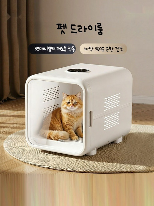 강아지 고양이 드라이룸 소형견 애완동물용 저소음 BLDC 펫드라이기 가정용 미용용품, 1개, C_프로 65L 6D 바람+살균+안락창, 단일 모델