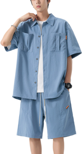 쥬엔리치 남자 빅사이즈 셔츠 반팔 반바지 여름 팬츠 상하 세트JR505