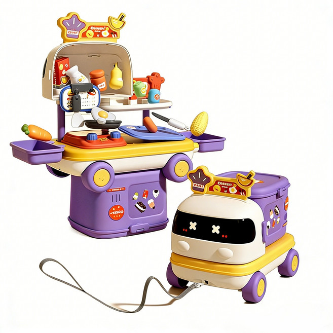 SUUNI 새로운 소형차 소꿉놀이 다용도 아동 완구 수납 주방 의료 메이크업 걸 모조 장난감, 1세트, 퍼플 세트