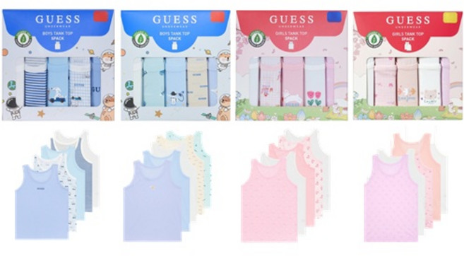 코스트코 예쁜 게스 남아 여아 오가닉 코튼 면 100 민소매 끈 런닝 5개 세트