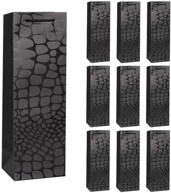 링비츠 와인 선물 포장 쇼핑백 캐리어 손잡이 럭셔리 WP13, 10개입, 악어패턴-블랙