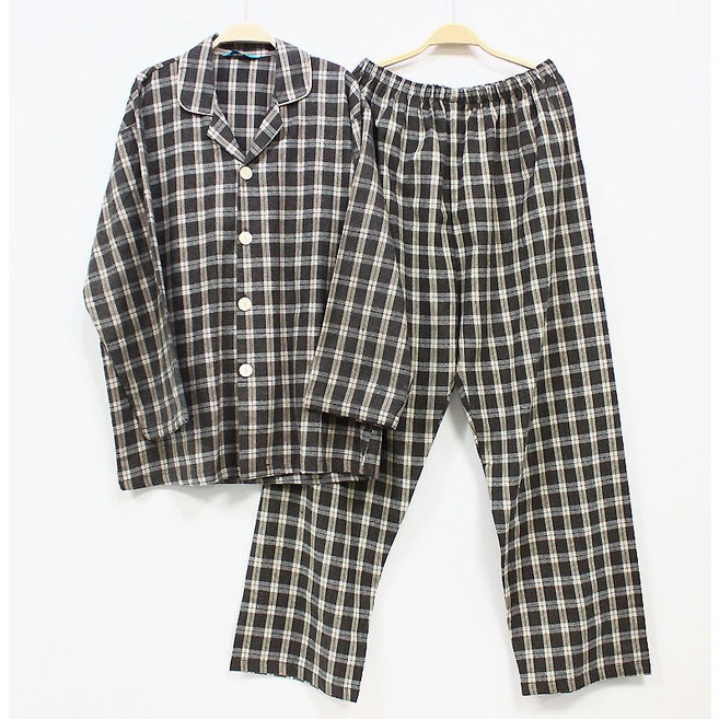 [서울양품점] 타탄체크 파이핑 융남자 잠옷상하