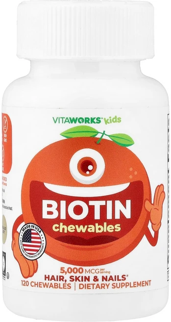 비타웍스 키즈 비오틴 츄어블 오렌지맛 120정 VIW-73024, 1개 - 쿠팡