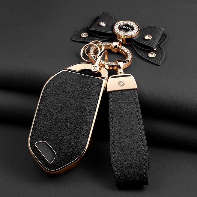 HAKO 소프트 가죽TPU 차키케이스+키홀더+리본 (기아호환), K-13(7버튼), 블랙