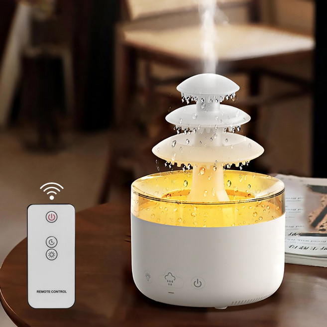 Nurom 무드등 미니 빗소리 구름비 물방울 초음파 가습기 대용량, 흰색, C(500ml)