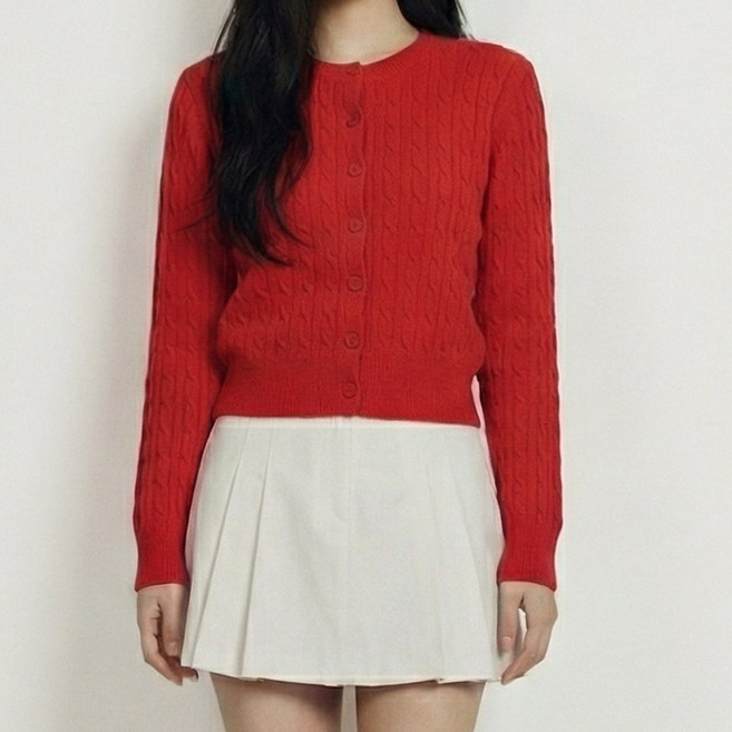 슬로핏 사이즈선택 여성 라운드넥 소프트 비스코스 케이블 니트 가디건 봄 가을 간절기 꽈배기 여리핏 긴팔