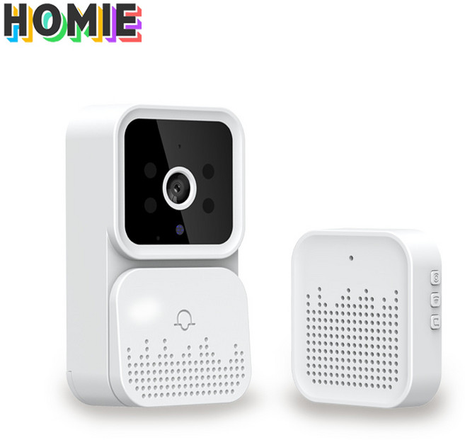 HOMIE 무선초인종 비디오폰 고화질 야간 시력촬영 인터폰 차임벨 대문 무선 초인종, 흰색
