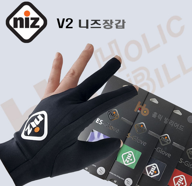 NIZ 니즈장갑 당구장갑 니즈당구장갑 ( V2), 1개, 블랙&블랙