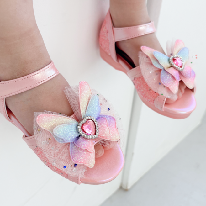 FROMBEBE 프롬베베 여아용 레이 무지개 나비 LED 공주 샌들
