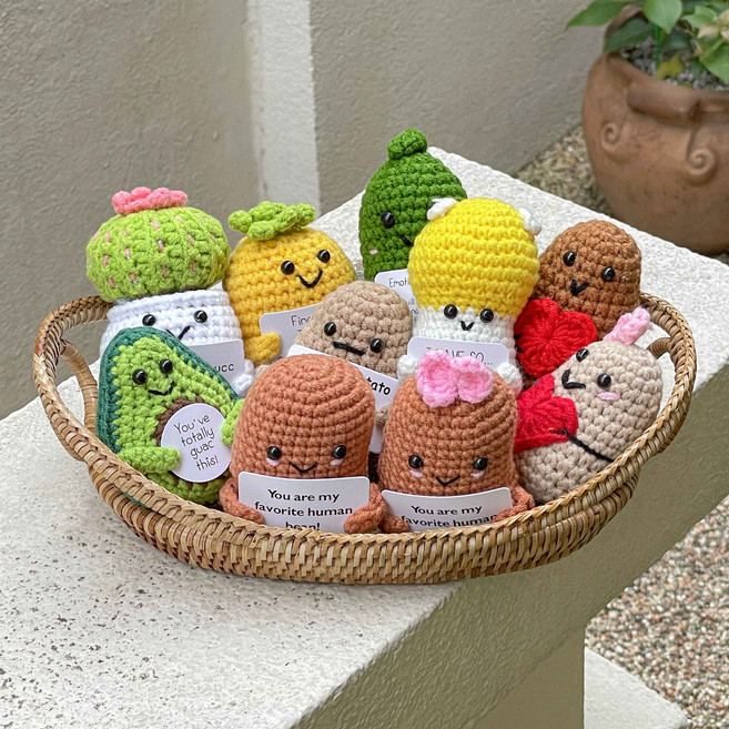 페이퍼가든 뜨개감자와 친구들 뜨개인형 니트 선물 인테리어 소품 긍정 메시지, 뜨개감자와 친구들_01.긍정 감자