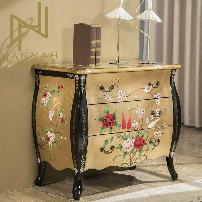 나비장 엔틱수납장 자개장 엔틱가구 수납장 콘솔 거실장 중국풍 현관 엔틱, 금색 E형 3서랍 88x45.5x76