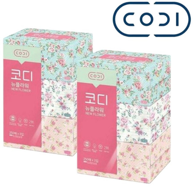 코디 뉴플라워 미용티슈 250매 3갑 X 2개