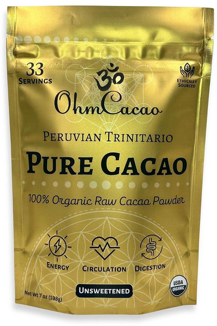 Ohm Raw 카카오 파우더 유기농 순수 무가당 | 마그네슘 및 철분의 천연 공급원 | 유기농 초콜릿 베이킹 파우더/음료 믹스 (33회분)