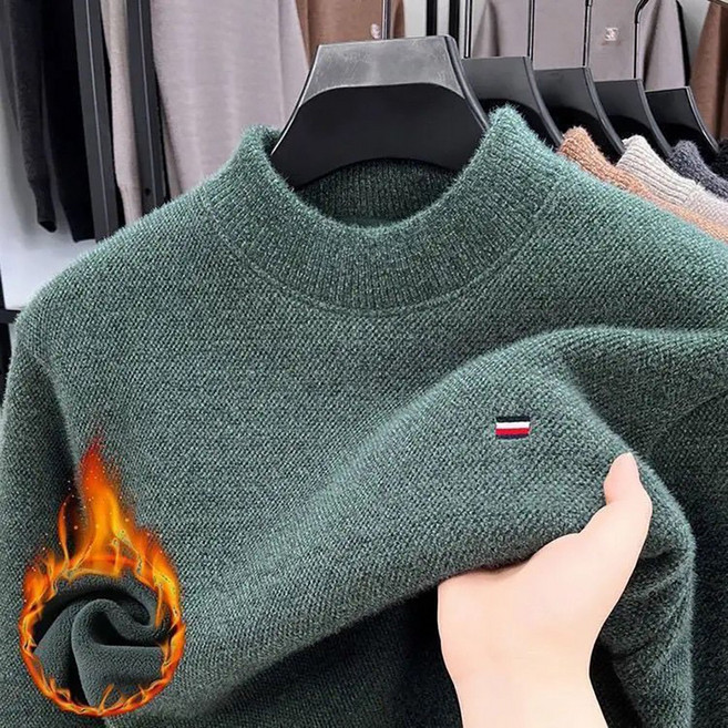 지고다그 남성 겨울 기모 니트 맨투맨 반폴라 디자인 두꺼운 보온 라운드넥 따뜻한 티셔츠 HH3977