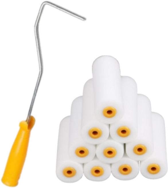 스펀지 롤러 수성 로라 4인치 페인팅 롤러, 핸들1개+리필10개