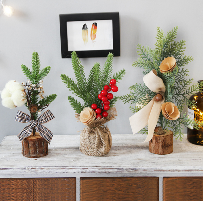 ROOICE 크리스마스 미니 혼합트리 실내 소형 장식트리 세트 스티커 증정SDSMF-7, 3개, 혼합