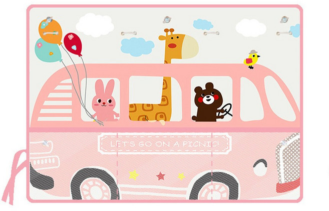 보람창고 차량용 햇빛가리개 수납 주머니 자동차 커튼 썬블럭 썬쉐이드 암막, 4.핑크버스, 1개