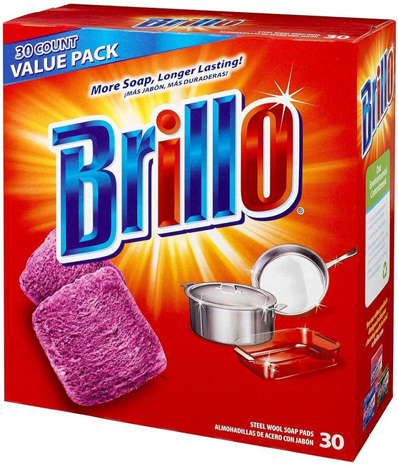 Brillo Steel WOOL 울 Soap PADS 패드 794628302188 오리지널 향 (레드) 30 개 점보 팩 142839, Brillo® Steel Wool Soap Pads