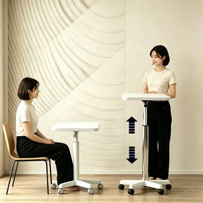 헤이만바 사이드 테이블 높이 조절 이동식 데스크 1인용 컴퓨터 사무용 소파 침대 보조책상, 화이트