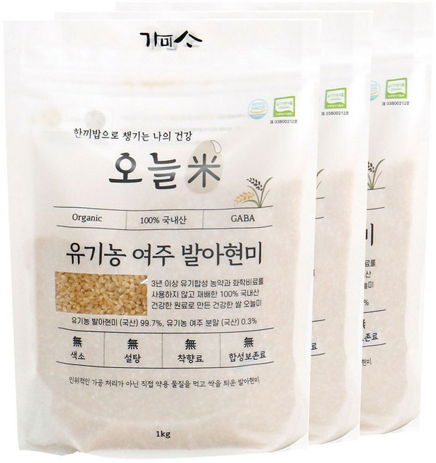 오늘미 유기농 발아현미 발아흑미, 유기농 여주 발아현미 1kg, 3개, 1kg