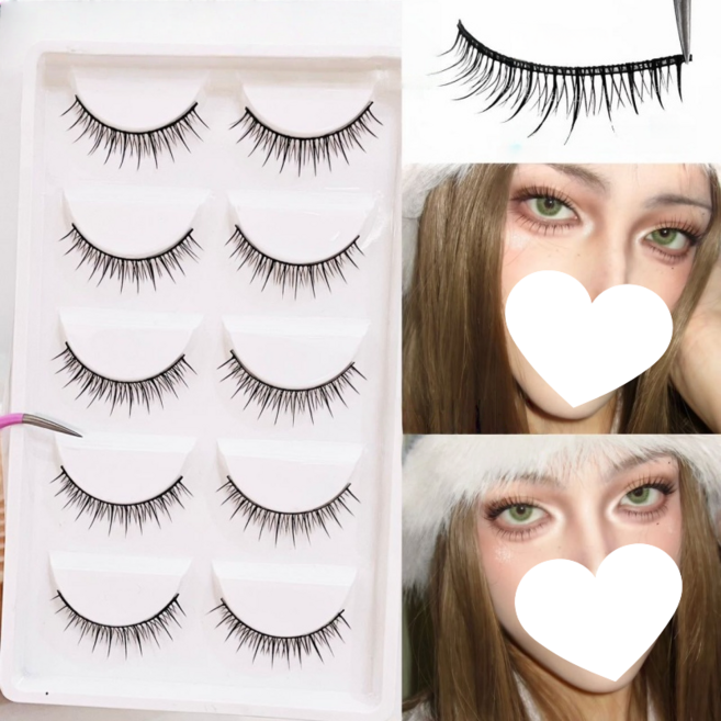 MorningSea 짧은 C형 아이돌 속눈썹 자연스러운 속눈썹연장 5쌍 세트, 2개, 블랙