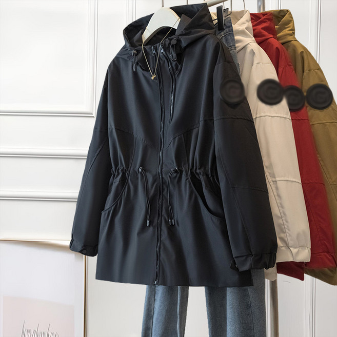 빅사이즈 여성 미디세미 트렌치 코트 루즈핏 바람막이 후드집업 아우터 데일리룩