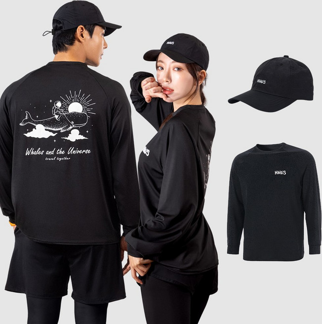 [SET] 아쿠아 워터 모자 + 루즈핏 래쉬가드 세트 빅사이즈 체형커버 비치웨어 물놀이 수영복 상의