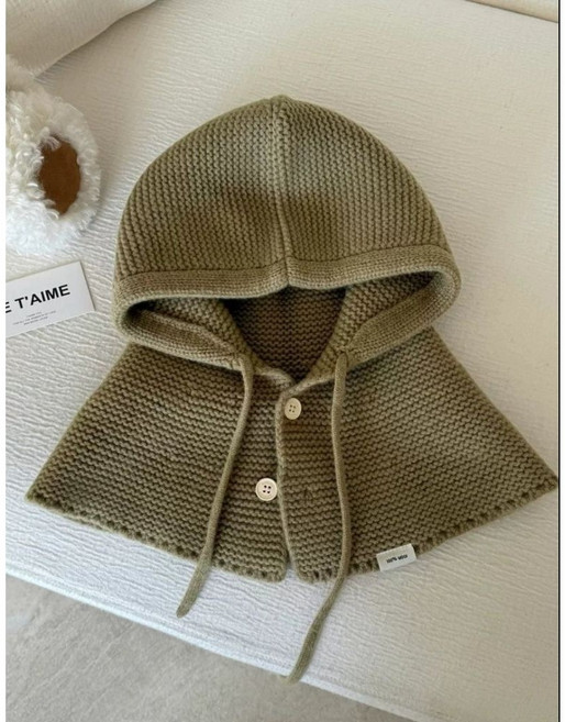 SHENGTIAN 盛天 巴拉克拉法帽 C系列，羊毛針織連帽圍脖，加厚保暖遮耳毛帽，粗針橄欖綠