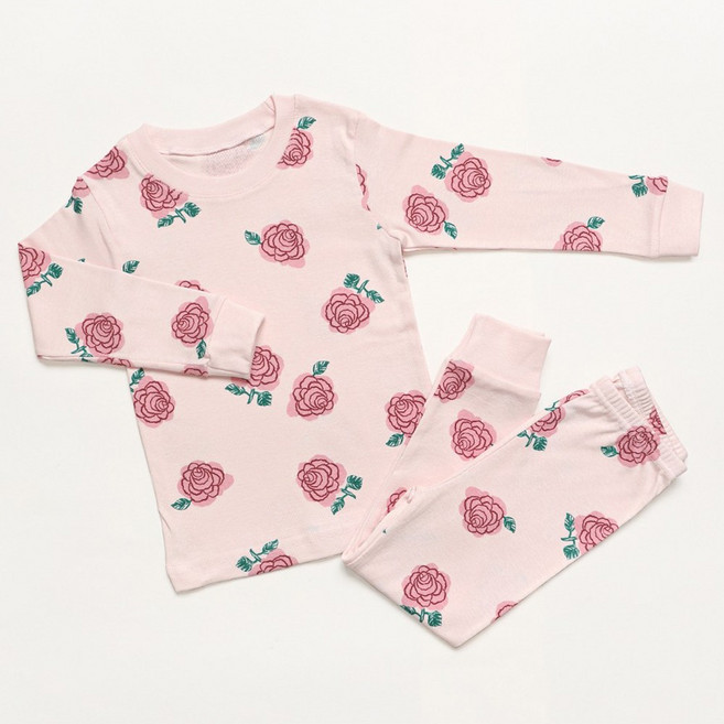 국내생산 유아 아동 핑크로즈 30수 후라이스 9부 내의 실내복 상하세트