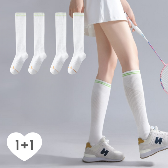 에브리봄 여성 러닝 스포츠 쿠션 압박 니삭스 열배출 땀흡수 강화, 흰색+흰색, 1개