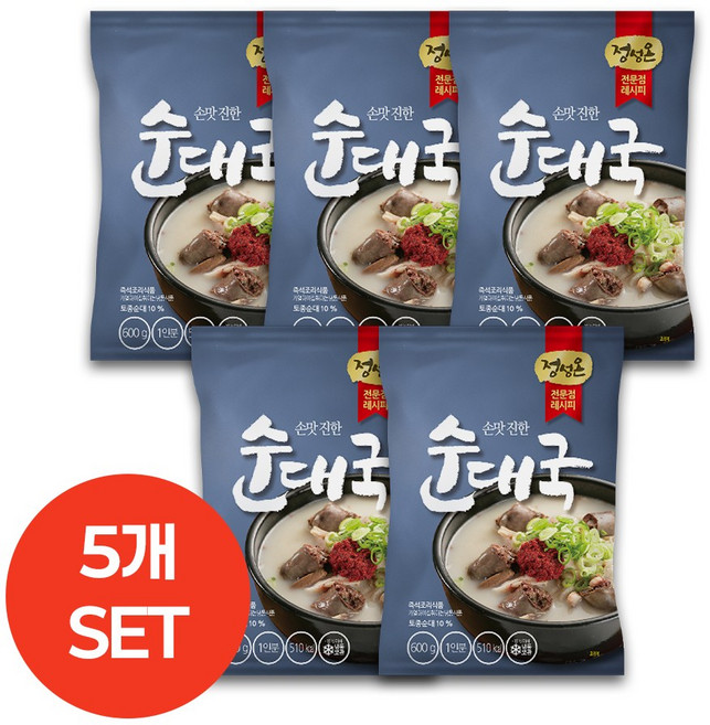 초원식품 정성온 순대국 냉동, 600g, 5개