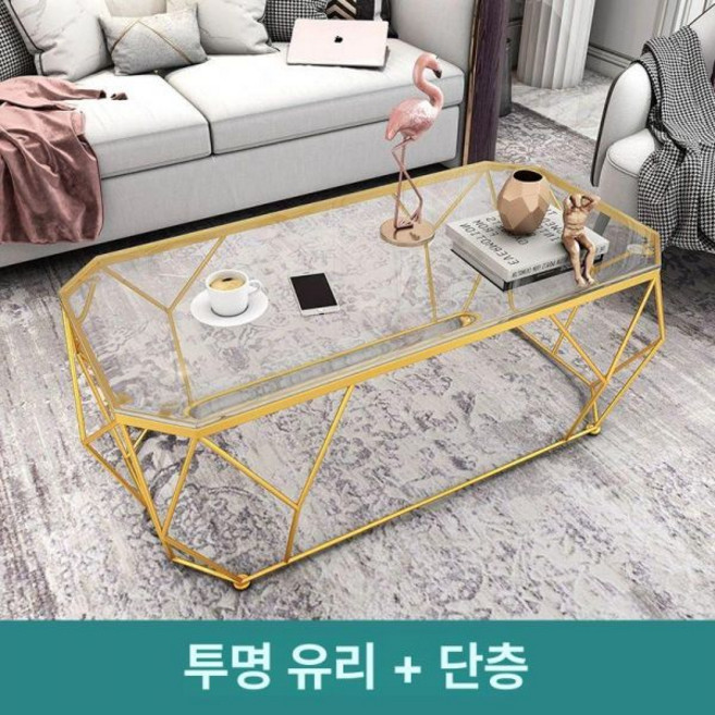 북유럽 거실 테이블 대리석 금장 골드 프레임 좌식 협탁 소파테이블 쇼파, 홑겹 100x50x45(투명면)