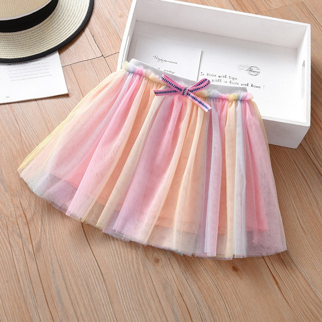 여아용 레인보우 리본 샤 스커트 P123