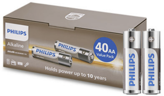 필립스 알카라인 AA 대용량 건전지 1.5V LR6, 40개, 1개입